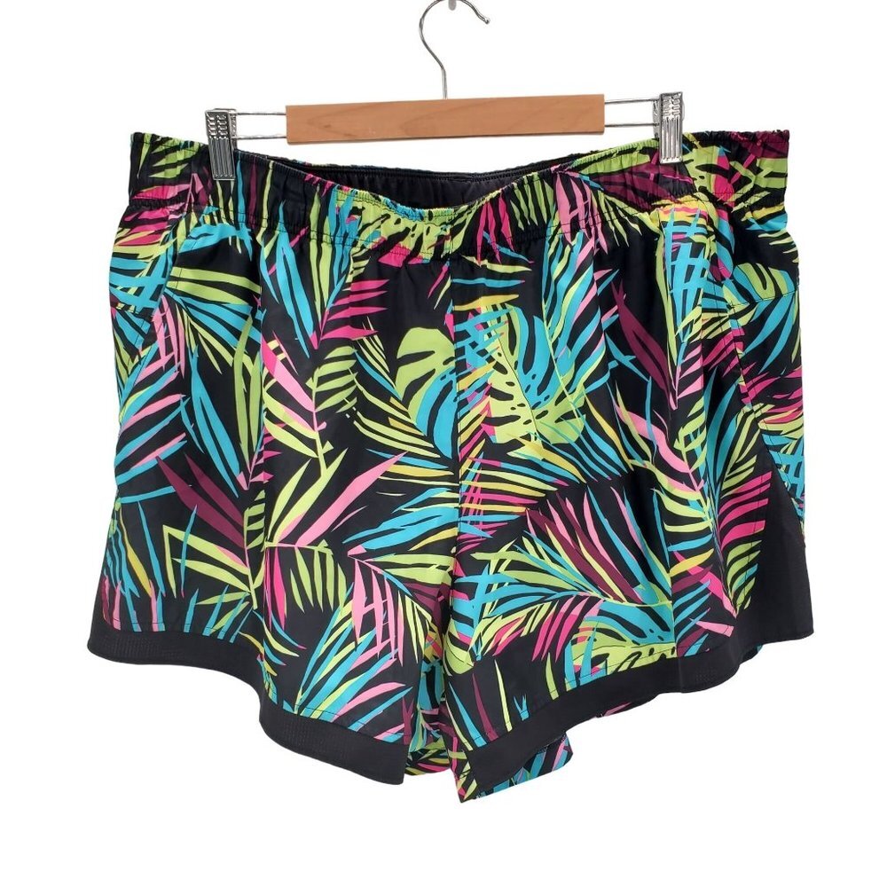 Athletic‎ Works Womens Running Shorts Sz 3XL (22) Multicolor Leaf Print Tropical